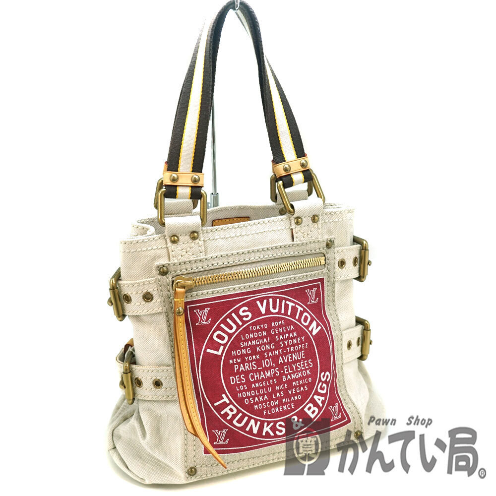LOUIS VUITTON Globe Shopper Off White Brown Red Canvas Handbag LV